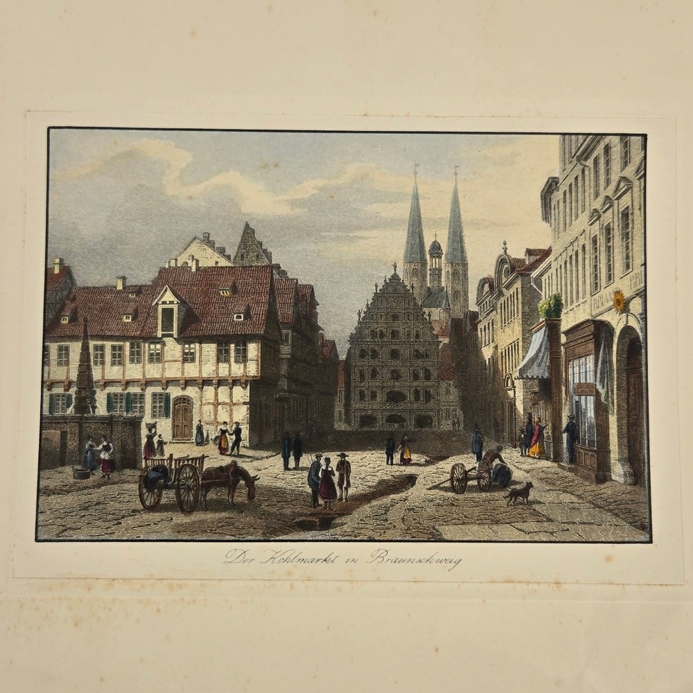 Antique Print Der Kohlmarkt in Braunschweig Germany City View Historic Art